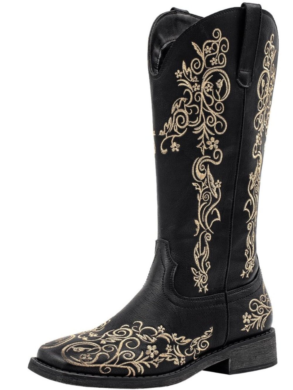 Women's Square Toe Cowboy Boots Floral Embroidered Cowgirl Western Boots Wide